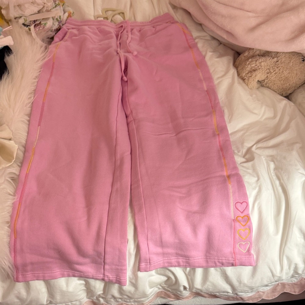 Roller Rabbit Pink Track Pants with Heart Accents